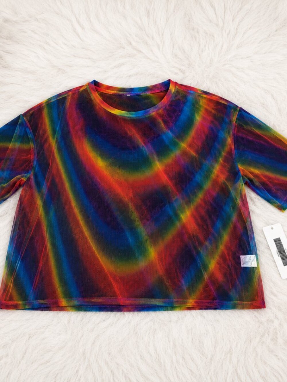 NWT Rainbow Sheer Mesh Long Sleeve Top | Colorful See-Through Cover Up